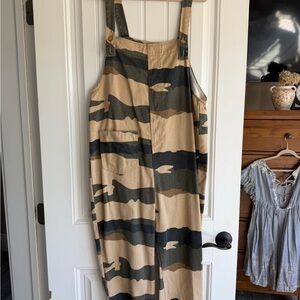 easel Tan and Olive Camo Overalls Jumpsuit